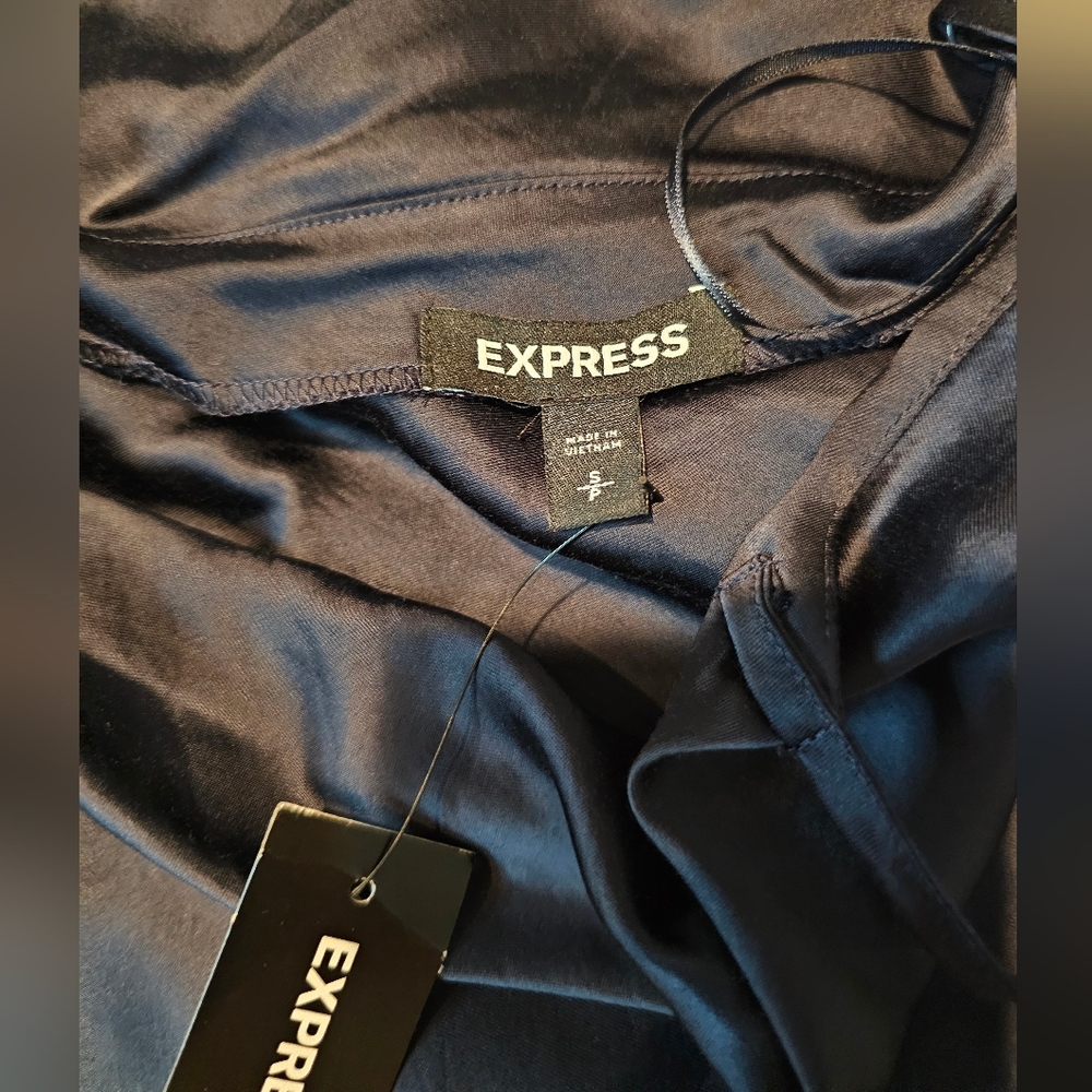 NWT Express Elegant Navy Satin Slip Dress Size S - Picture 2 of 9